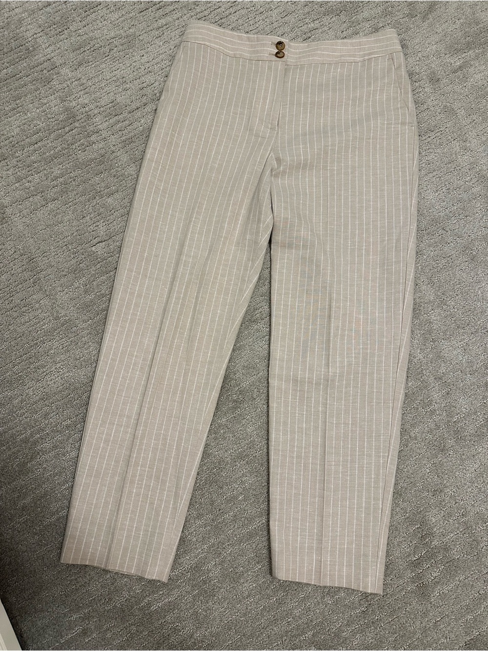 Talbots Linen Blend Pinstripe Dress Pants 8 Beige Straight Leg Career Trouser 8